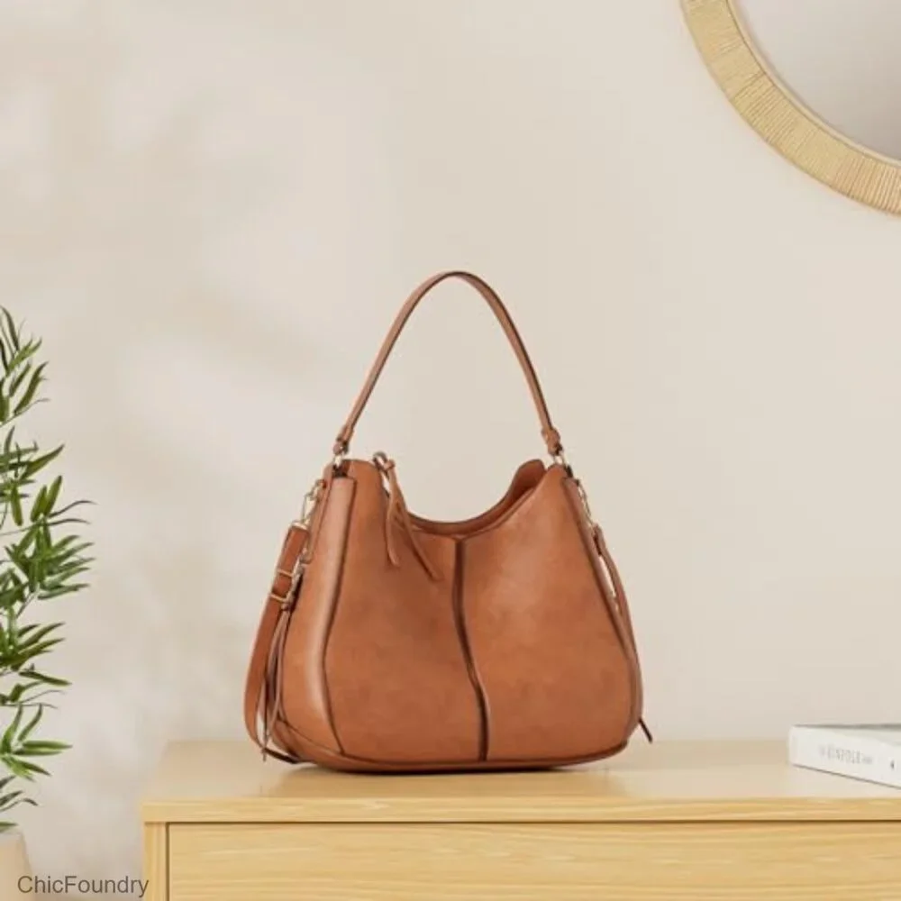 Large Faux Leather Hobo Crossbody Bag with Multiple Pockets and Adjustable Strap